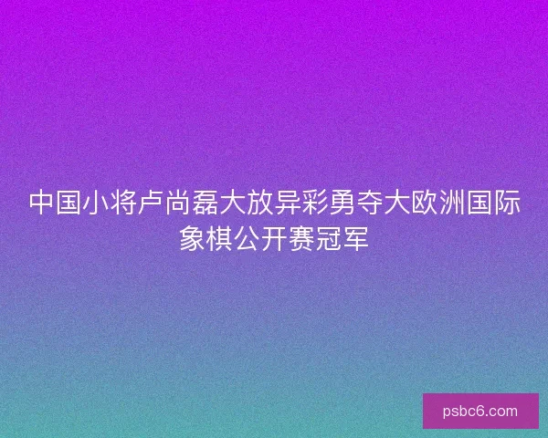 中国小将卢尚磊大放异彩勇夺大欧洲国际象棋公开赛冠军