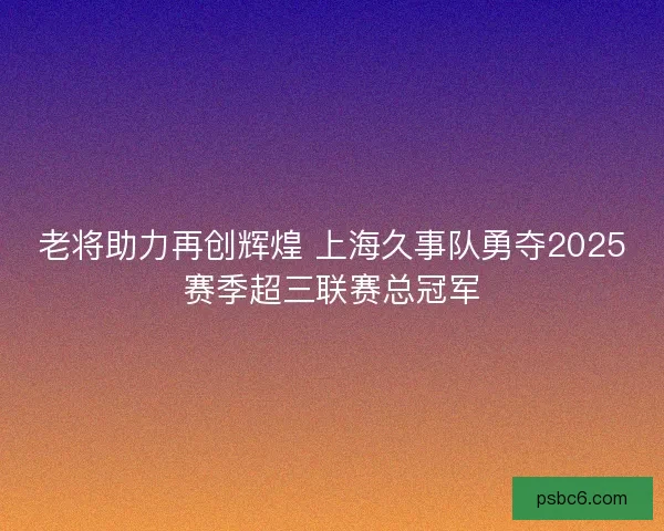 老将助力再创辉煌 上海久事队勇夺2025赛季超三联赛总冠军